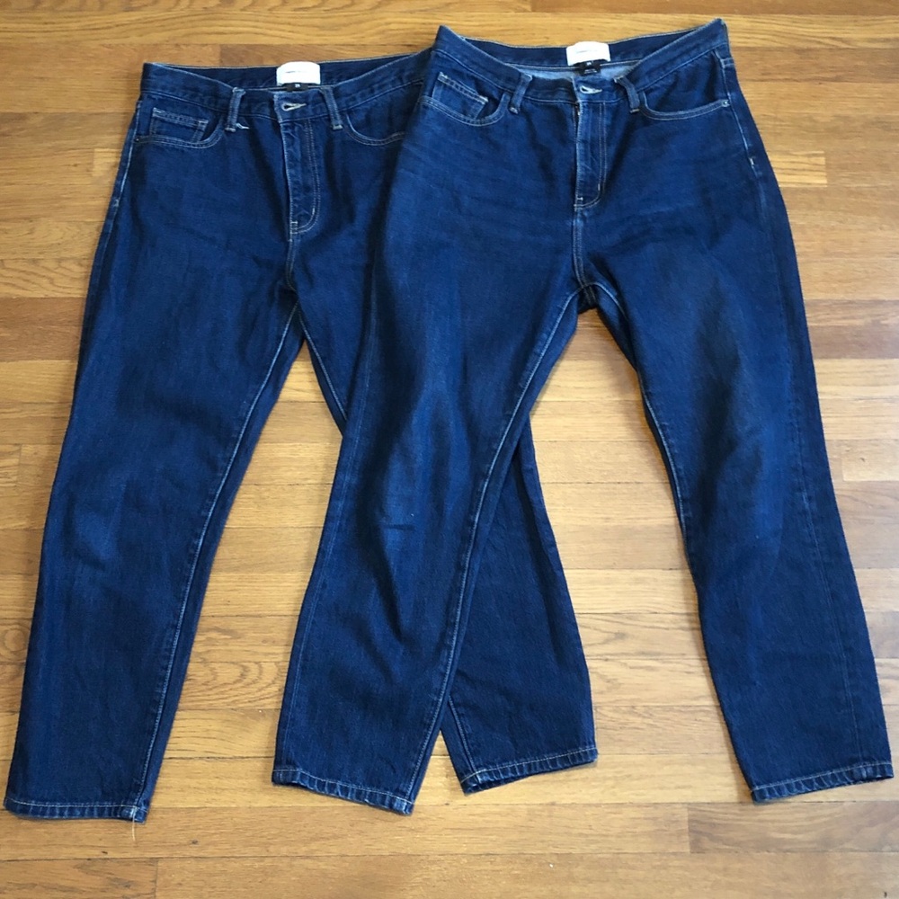 Pair of 2 Current Elliot straight leg crop jeans with high waist size 29 washed